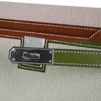 Kelly Depeches 25 Pouch Toile & Fauve Barenia Trim with Palladium Hardware