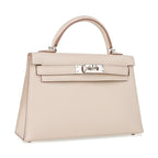 Kelly 20 Mini Sellier Bag Craie Epsom Leather Palladium Hardware New w/Box