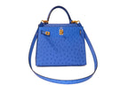 Kelly 25 Sellier Ostrich Bleuet Gold Hardware