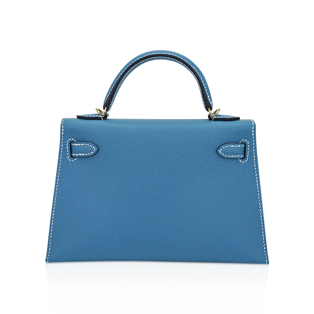 Mini Kelly 20 Bag Sellier New Blue Jean Epsom Leather with Gold Hardware