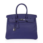 Limited Edition Birkin 35 Bag Blue Sapphire Taurillon Novillo Leather & Toile Sea Surf & Fun
