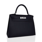 Kelly 28 Sellier Bag Black Epsom Leather with Palladium Hardware