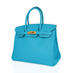 Birkin 30 Bleu Aztec Bag Chevre Leather with Gold Hardware