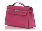 Kelly Pochette Palladium Hardware Fuchsia Ostrich
