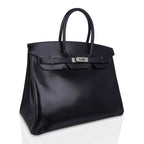 Birkin 35 Bag Black Box Palladium Guilloche Hardware
