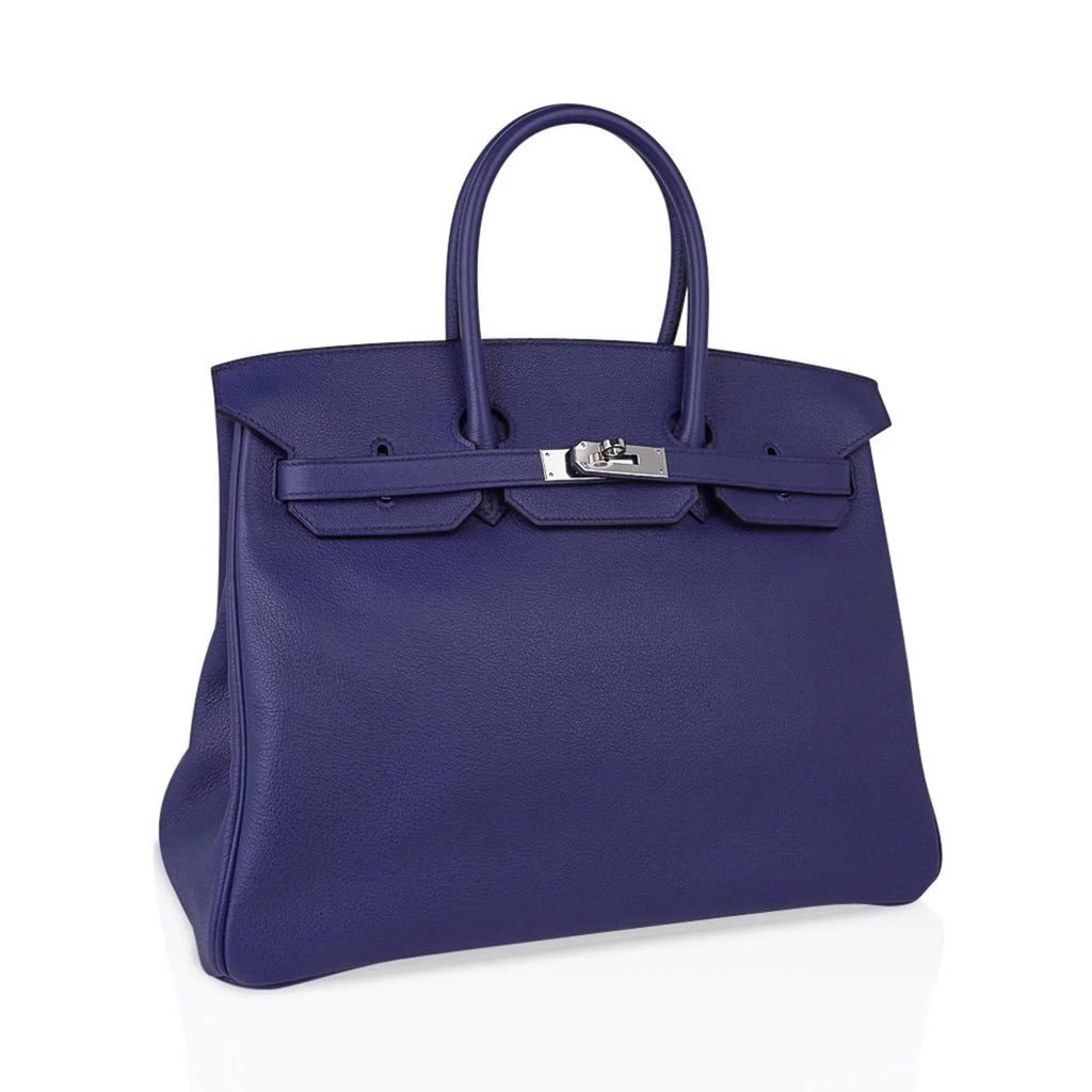 Limited Edition Birkin 35 Bag Blue Sapphire Taurillon Novillo Leather & Toile Sea Surf & Fun