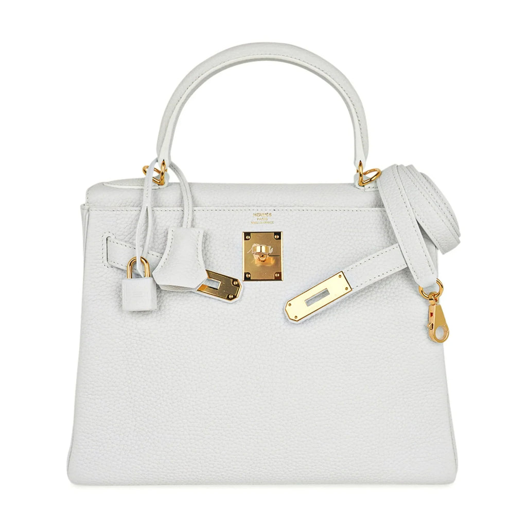 Kelly 28 Retourne Bag White Clemence Leather with Gold Hardware