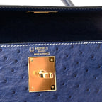 Kelly 25 Bleu Iris Sellier Ostrich Gold Hardware