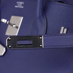 Limited Edition Birkin 35 Bag Blue Sapphire Taurillon Novillo Leather & Toile Sea Surf & Fun