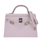 Mini Kelly 20 Bag Sellier Mauve Pale Chevre Leather with Palladium Hardware
