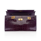 Kelly Classique To Go Wallet Cassis Alligator with Gold Hardware