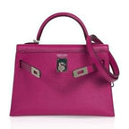 Mini Kelly 20 Bag Sellier Rose Pourpre Chevre Leather with Palladium Hardware