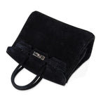Birkin 25 Bag Black Doblis Suede with Palladium Hardware