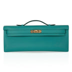 Kelly Cut Vert Verone Clutch Bag Gold Hardware Swift Leather