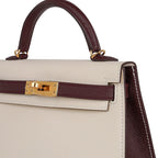 Special Order HSS Mini Kelly 20 Sellier Bag Nata & Bordeaux Epsom Leather with Gold Hardware