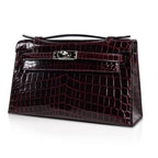 Kelly Pochette Clutch Bag Bordeaux Crocodile Jewel Toned Palladium