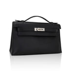 Kelly Pochette Clutch Bag Black Swift Leather with Palladium Hardware