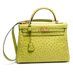Kelly 32 ostrich handbag Green Ostrich gold Hardware
