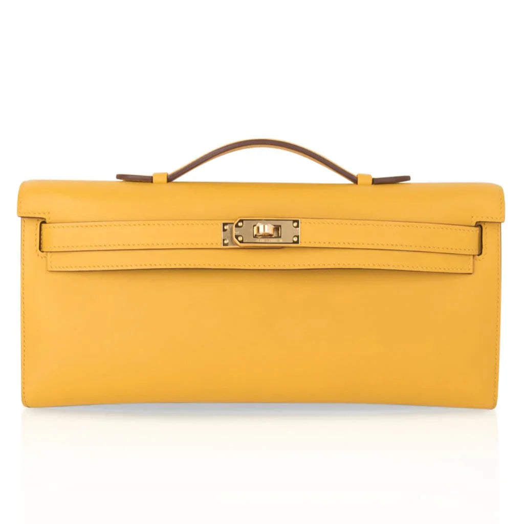 Kelly Cut Bag Jaune Ambre Clutch Swift Gold Hardware New