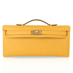 Kelly Cut Bag Jaune Ambre Clutch Swift Gold Hardware New