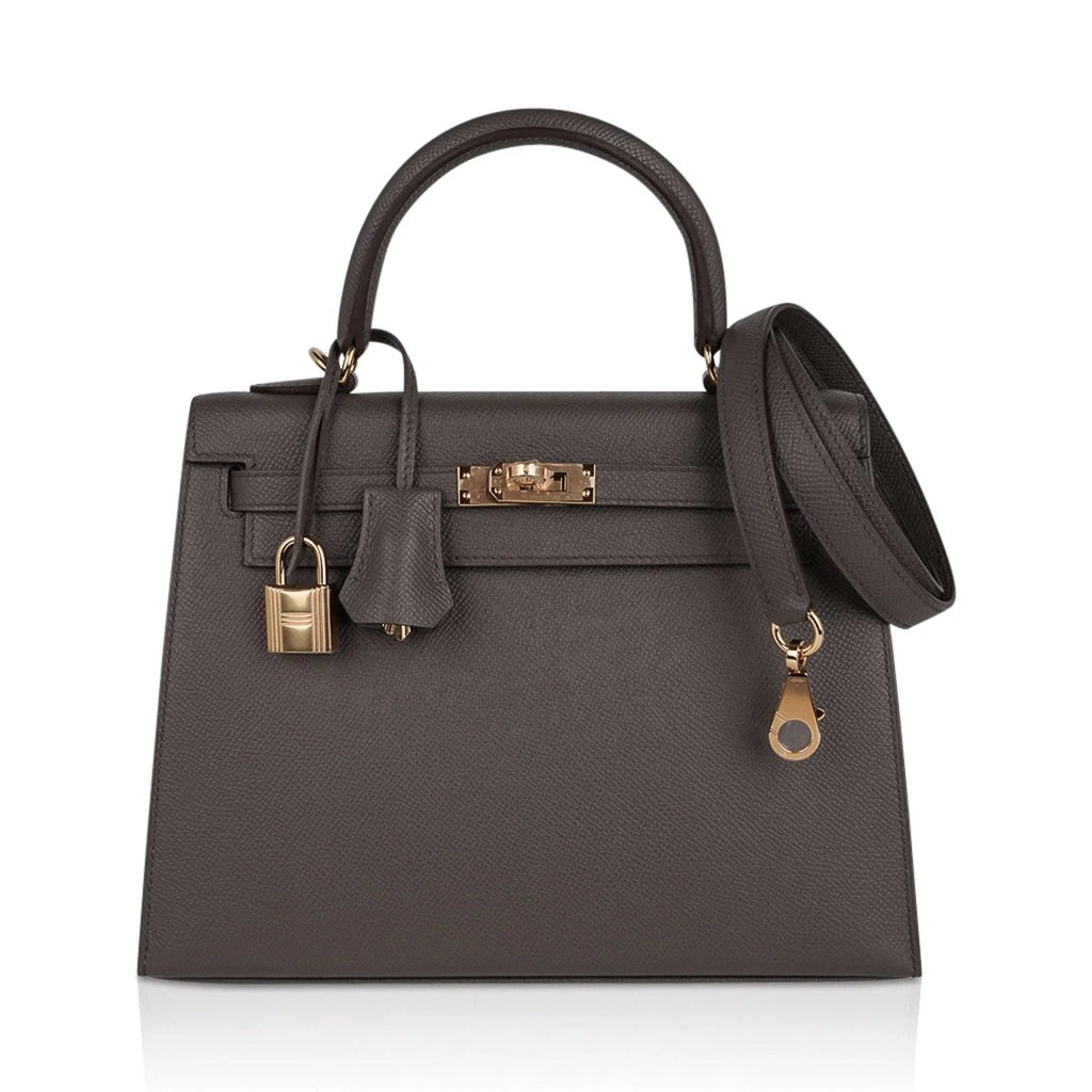 Kelly Sellier 25 Bag Etain Gold Hardware Epsom Leather New