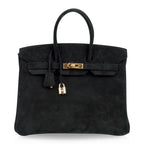 Birkin 35 Bag Black Doblis Suede Gold Hardware Limited Edition