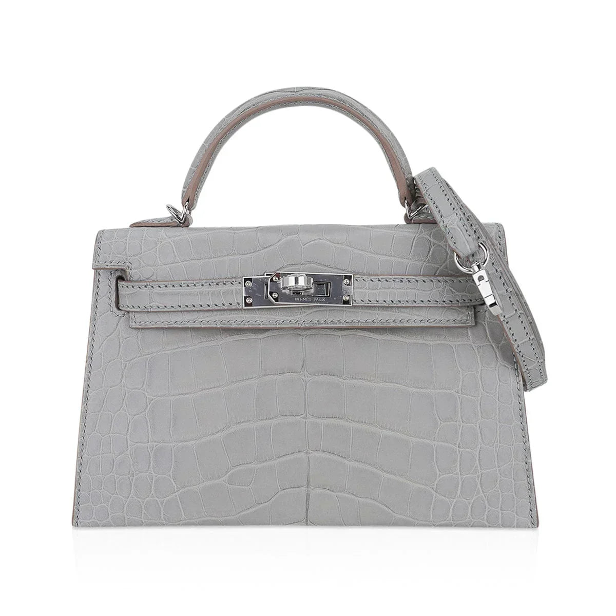Limited Edition Mini Kelly 20 Sellier Matte Gris Perle Alligator Bag Palladium Hardware
