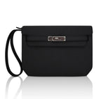 Kelly Depeches 25 Pouch Bag Black Galop D’Leather with Palladium Hardware