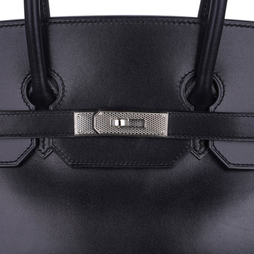 Birkin 35 Bag Black Box Palladium Guilloche Hardware