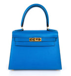 Vintage Kelly 20 Sellier Mini Blue de France Courchevel Gold Hardware