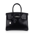 Birkin 30 Black Box Leather Bag Palladium Hardware