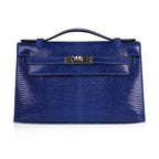 Kelly Pochette Bag Blue Sapphire Lizard Clutch Palladium Hardware