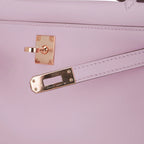 Kelly Pochette Clutch Bag Mauve Sylvestre Swift Leather with Rose Gold Hardware