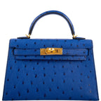 Kelly Mini II Blue Sapphire Ostrich Gold Hardware
