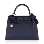 Kelly 28 Bag Blue Indigo Sellier Epsom Palladium Hardware New/Box