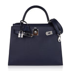 Kelly 28 Bag Blue Indigo Sellier Epsom Palladium Hardware New/Box