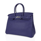 Limited Edition Birkin 35 Bag Blue Sapphire Taurillon Novillo Leather & Toile Sea Surf & Fun