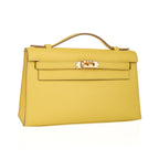 Kelly Pochette Bag Lime Clutch Gold Hardware Swift Leather