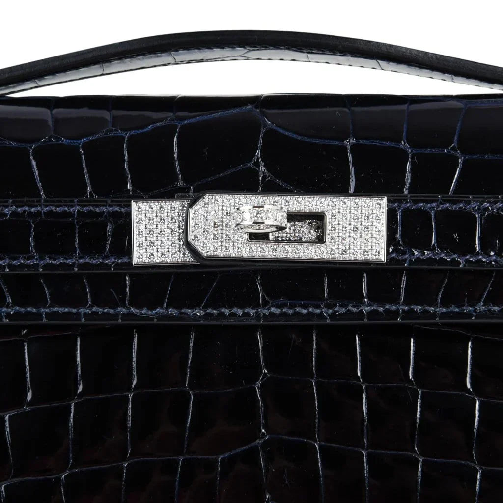 Kelly Cut Diamond Blue Marine Crocodile Bag Exquisite Clutch