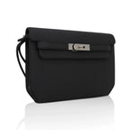 Kelly Depeches 25 Pouch Bag Black Galop D’Leather with Palladium Hardware
