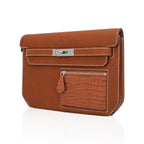 Kelly Depeches Touch Pouch 25 Bag Fauve Barenia Faubourg Leather and Gold Matte Alligator with Palladium Hardware
