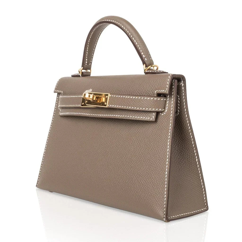 Kelly 20 Mini Sellier Bag Etoupe Limited Edition Epsom Gold Hardware