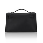 Kelly Pochette Clutch Bag Black Swift Leather with Palladium Hardware