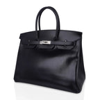 Birkin 35 Bag Black Box Palladium Guilloche Hardware