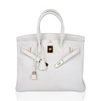 Birkin 35 Bag White Gold Hardware Clemence Leather New