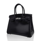 Birkin 30 Black Box Leather Bag Palladium Hardware