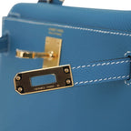 Mini Kelly 20 Bag Sellier New Blue Jean Epsom Leather with Gold Hardware