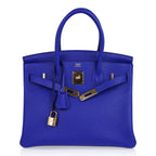 Birkin 30 Bag Blue Electric Clemence Gold Hardware