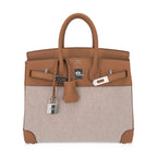 Limited Edition Birkin 25 Bag in Biscuit Swift Leather & Ecru Toile H with Palladium Hardware