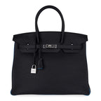 Special Order HSS Birkin 35 Bag Black Turquoise Togo Leather with Brushed Palladium Hardware